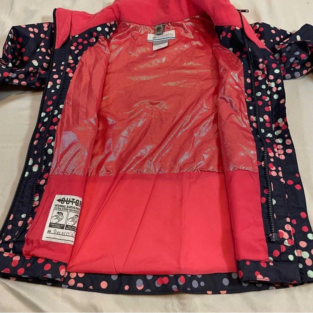 Columbia Girls Interchange Jacket S 7/8 Navy Pink Polka Dot Omni-Heat‎ XG0087